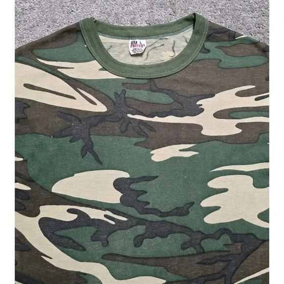 Vintage 80s Woodland Camo T-Shirt Mens Sz Small Single Stitch USA Patriot - Picture 3 of 12